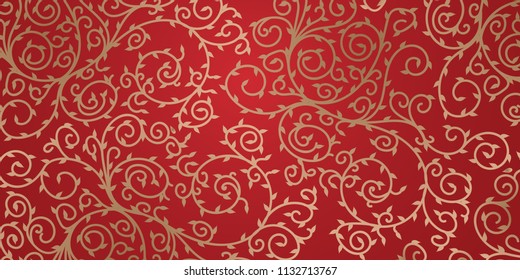 Chines red background vector design illustration. Minimal floral surface with leaves.