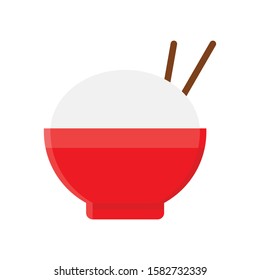 chines rise bowl and wooden sticks vector in flat design