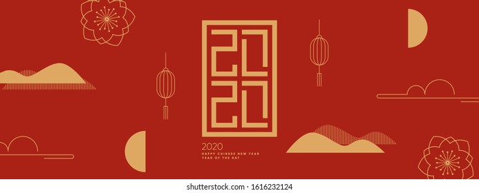 Chinese 2020 year greeting background. Asian minimal banner design. Eps10 vector