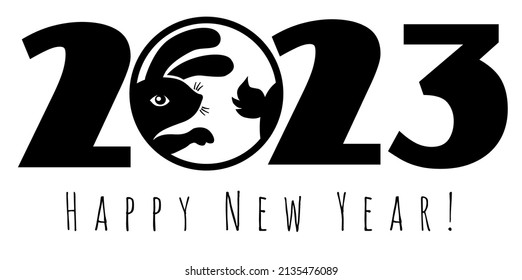 Chinese 2023 new year in zero bunny silhouette. Cute rabbit for banner. The concept of the symbol of the year. Template for cutting, postcards.