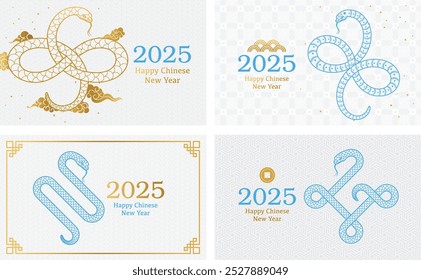 Chinese 2025 New year of the Snake. Vector cards, posters, banners. Traditional Asian. Adjustable layers, printable