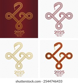 Ano Novo Chinês 2025 da Serpente. Cartões vetoriais, cartazes, banners. Asiático tradicional. Camadas ajustáveis, imprimíveis