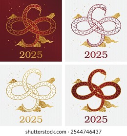 Chinese 2025 New year of the Snake. Vector cards, posters, banners. Traditional Asian. Adjustable layers, printable