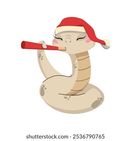 Chinese 2025 New Year symbol. Happy animal character mascot wear Santa hat. Cute funny snakes smiling. Flat cartoon vector illustrations isolated on white background.