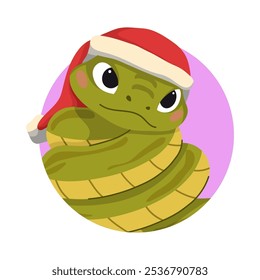 Símbolo chinês de Ano Novo 2025. Personagem de animal feliz mascote usar chapéu de Santa. Cobras engraçadas lindas sorrindo. Ilustrações de vetor de desenhos animados planos isoladas sobre fundo branco.