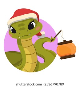 Símbolo chinês de Ano Novo 2025. Personagem de animal feliz mascote usar chapéu de Santa. Cobras engraçadas lindas sorrindo. Ilustrações de vetor de desenhos animados planos isoladas sobre fundo branco.
