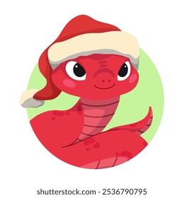Símbolo chinês de Ano Novo 2025. Personagem de animal feliz mascote usar chapéu de Santa. Cobras engraçadas lindas sorrindo. Ilustrações de vetor de desenhos animados planos isoladas sobre fundo branco.