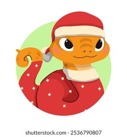 Símbolo chinês de Ano Novo 2025. Personagem de animal feliz mascote usar chapéu de Santa. Cobras engraçadas lindas sorrindo. Ilustrações de vetor de desenhos animados planos isoladas sobre fundo branco.