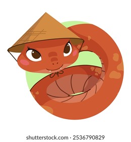 Símbolo chinês de Ano Novo 2025. Personagem de animal feliz mascote usar chapéu de Santa. Cobras engraçadas lindas sorrindo. Ilustrações de vetor de desenhos animados planos isoladas sobre fundo branco.
