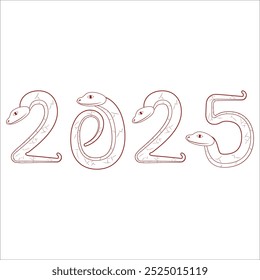 Chinese 2025 Red Contour New Year Numeric. Zodiac Asia Silhouette Snake