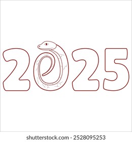 Chinese 2025 Red Contour New Year Numeric. Zodiac Asia Silhouette Snake