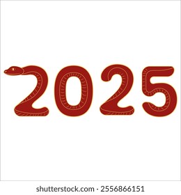 Chinese 2025 Red and Gold Contour New Year Numeric. Zodiac Asia Snake