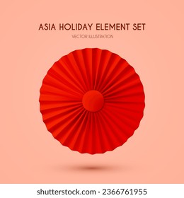 Chinese 3d paper fan. Asia holiday set element