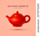 Chinese 3d red clay teapot. Chinese tradition. Asia holiday set element