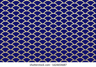 Chinese abstract seamless pattern vector, gradient gold and blue color. Illustration of traditional ornament and oriental background.