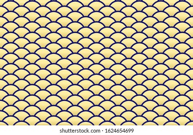 Chinese abstract seamless pattern vector, gradient gold and blue color. Illustration of traditional ornament and oriental background.