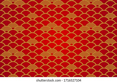 Chinese abstract seamless pattern vector, gradient red on gold background. Illustration of traditional ornament and oriental background.