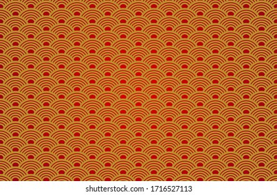 Vector abstracto de patrón abstracto chino, degradado rojo sobre fondo dorado. Ilustración de la decoración tradicional y de los orígenes orientales.