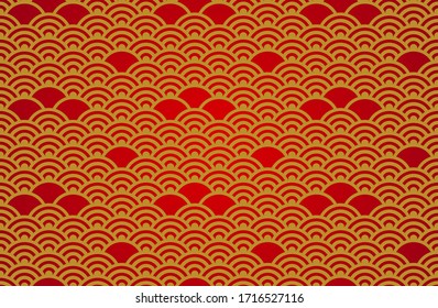 Chinese abstract seamless pattern vector, gradient red on gold background. Illustration of traditional ornament and oriental background.