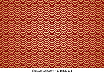 Chinese abstract seamless pattern vector, gradient gold on red background. Illustration of traditional ornament and oriental background.