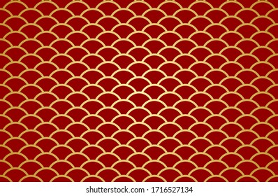 Chinese abstract seamless pattern vector, gradient gold on red background. Illustration of traditional ornament and oriental background.