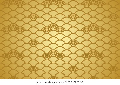Chinese abstract seamless pattern vector, gradient gold color. Illustration of traditional ornament and oriental background.