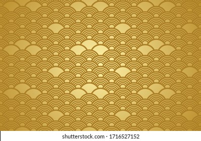 Chinese abstract seamless pattern vector, gradient gold color. Illustration of traditional ornament and oriental background.