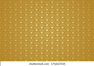 Chinese abstract seamless pattern vector, gradient gold color. Illustration of traditional ornament and oriental background.