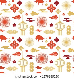 Chinese abstract seamless pattern vector. Illustration of traditional ornament and oriental background. happy new year , year of the ox. oriental background for New Year