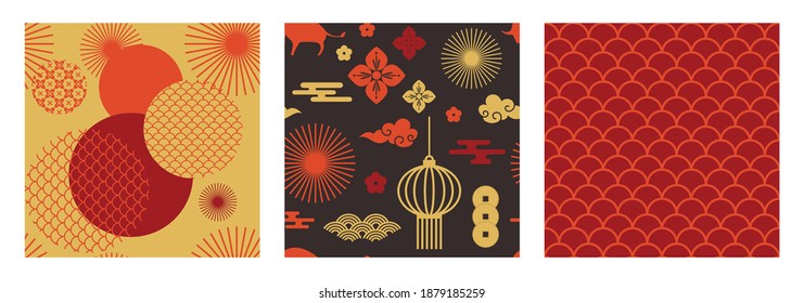 Chinese abstract seamless pattern vector. Illustration of traditional ornament and oriental background. happy new year , year of the ox. oriental background for New Year