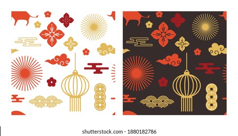 Chinese abstract seamless pattern vector. Illustration of traditional ornament and oriental background. happy new year , year of the ox. oriental background for New Year - Shutterstock ID 1880182786