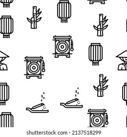 Chinese Accessory And Tradition Vector Seamless Pattern Thin Line Illustration