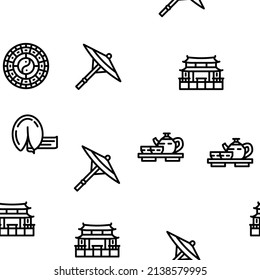 Chinese Accessory And Tradition Vector Seamless Pattern Thin Line Illustration