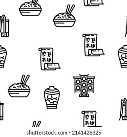 Chinese Accessory And Tradition Vector Seamless Pattern Thin Line Illustration