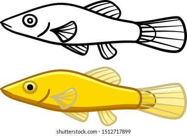 Chinese Algae Eater in colored and line versions