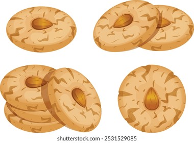 Cookies chineses de amêndoa definir ilustração detalhada 