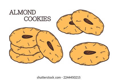 Chinese almond cookies vector illustration. Chinese New year dessert almond biscuit in doodle style.