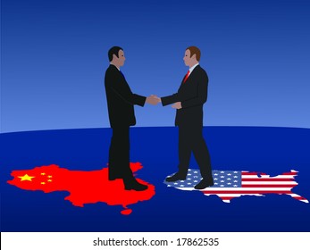 Chinese and American business men meeting with handshake