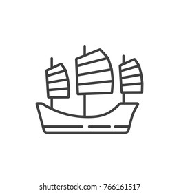 Chinese ancient ship line icon.