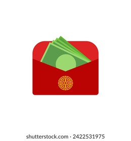Chinese angpao vector illustration. Traditional red envelope with coins, money for Chinese New Year, birthday, wedding and other holidays. Flat illustration.
