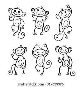 Chinese Animal astrological sign, Monkey. Hand drawn Vector Illustration