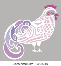 Chinese animal astrological sign red cock hand-drawn isolated mint background symbol 2017 New Year, Christmas card. Japanese zodiac horoscope banner. Easter holiday pattern vector illustration.
