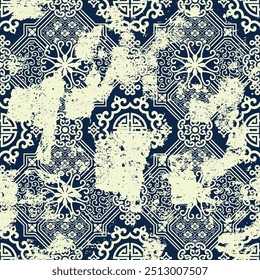 Chinese antieke stijl traditionele stof behang abstract vector naadloos patroon voor stof handdoek tafelkleed kussen grunge effect in afzonderlijke lagen
