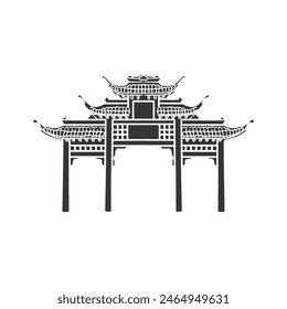 Chinese Arch Icon Silhouette Illustration. Asian Buildings Vector Graphic Pictogram Symbol Clip Art. Doodle Sketch Black Sign.