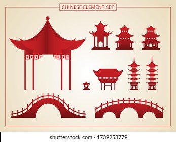 Chinese architecture, bridge, pagoda in papercut style. Suitable for graphic, banner, card, flyer and many purpose