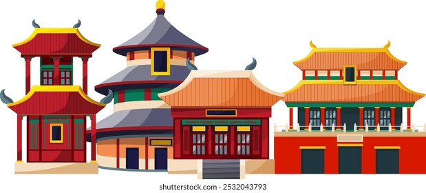 Arquitectura china. Edificios viejos de dibujos animados. Cultura asiática