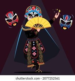 Chinese art face changing mask, chinese opera show in traditional costume.