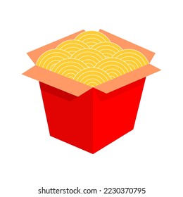 Chinese or asian cuisine. Take out box with noodles. Noodle wok in Chinese food box. Vector illustration