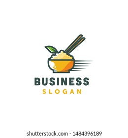 Chinese asian fast food logo bowl rice chopstick leaf delivery icon design vector 