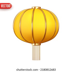 Chinese Asian lanterns. Festive Round Street Lamp Yellow color. Realistic 3d design element. Icon isolated on white background. Vector illustration